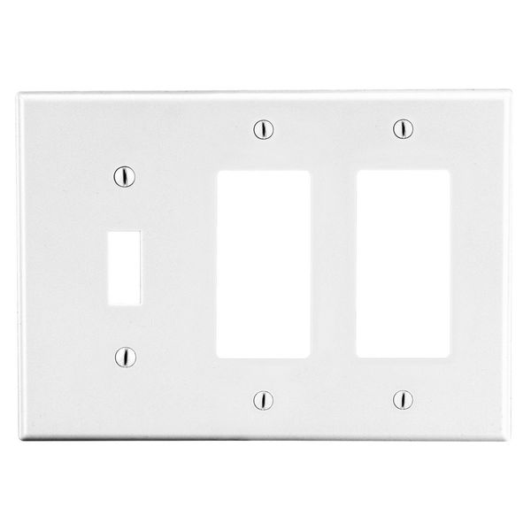 Hubbell Wiring Device-Kellems Wallplate, 3- Gang, 1) Toggle 2) Decorator, White P1262W